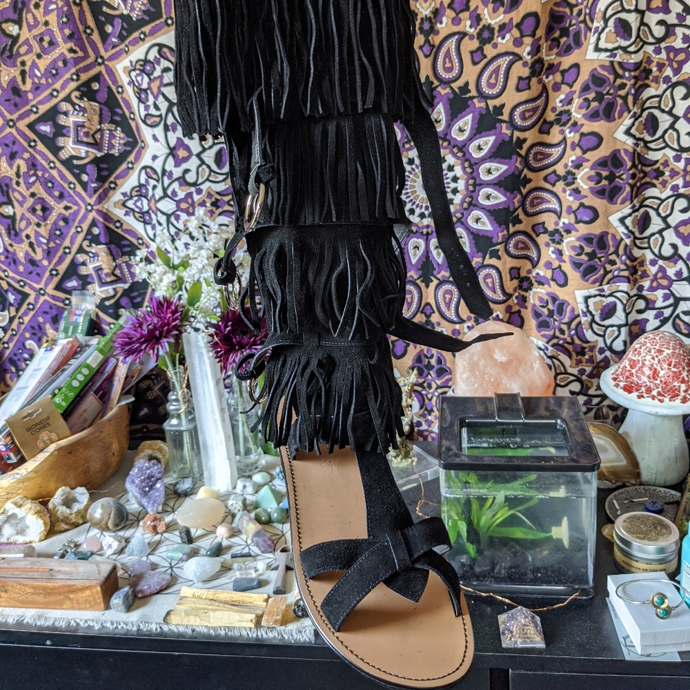 Suede fringe gladiator sandals
